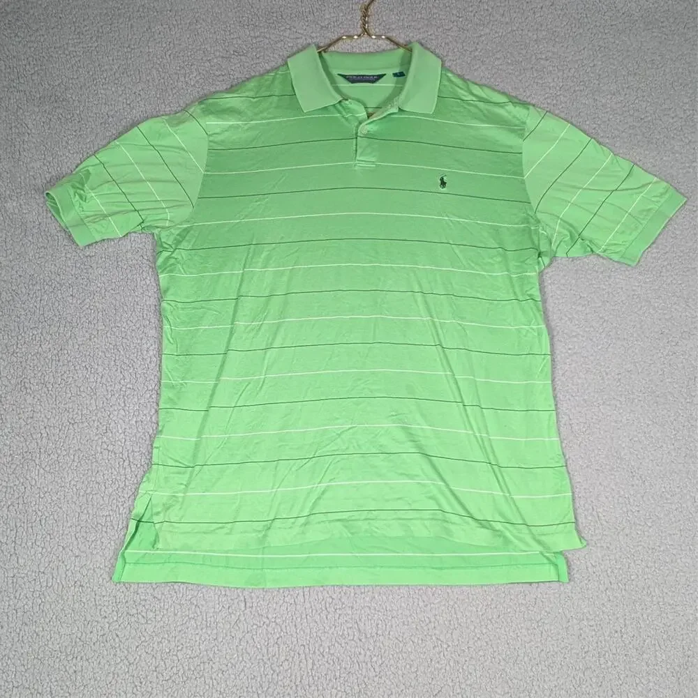 Polo Golf Ralph Lauren Polo Shirt Mens Large Green Blacl Stripe Performance Polo
